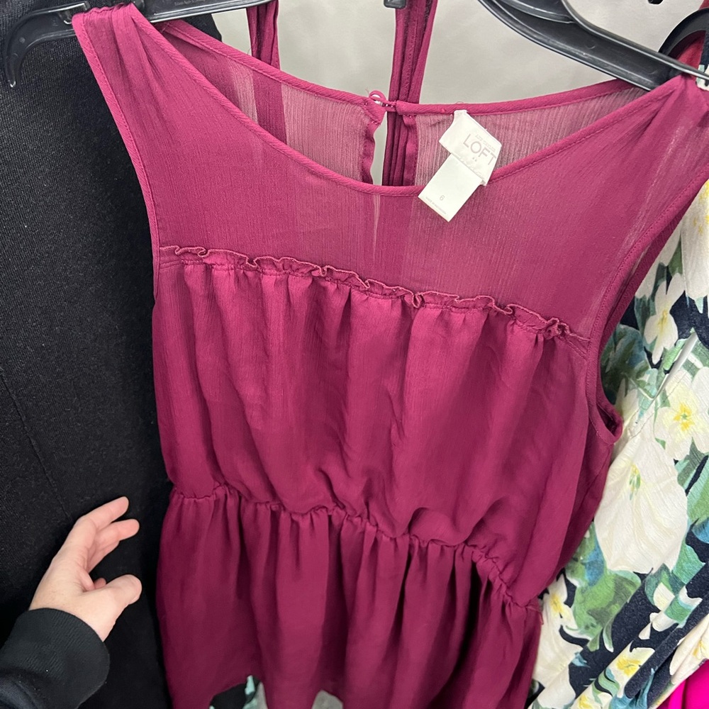 LOFT Burgundy Sleeveless Knee Length Dress
